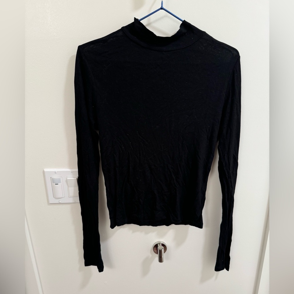 Topshop Black Ribbed Turtleneck Baselayer Long Sleeve Top Size US 8 / UK 12